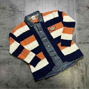 Dickies Orange, Navy, and White Striped Shirt Jacket